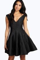 Boohoo Boutique Claire Sateen Fit & Flare Dress Black