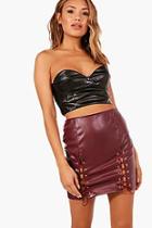 Boohoo Nadine Lace Up Split Front Leather Look Mini Skirt