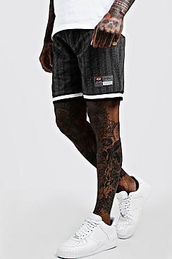 Boohoo Herringbone Jacquard Shorts With Sports Tape Detail