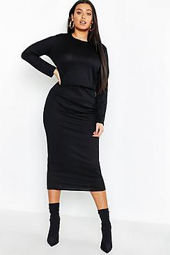 Boohoo Plus Rib Top & Midi Skirt Co-ord