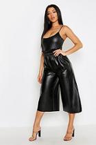 Boohoo Leather Look Paperbag Waist Wide Leg Culottes