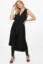 Boohoo Molly Belted Waterfall Duster Black