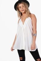 Boohoo Violet Woven Tie Neck Halter Cami Ivory