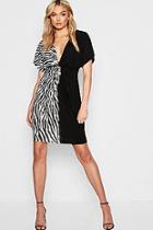 Boohoo Tall Knit Front Zebra Print Wrap Dress