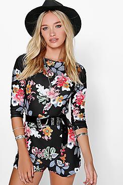 Boohoo Ella Floral Print Skort Playsuit