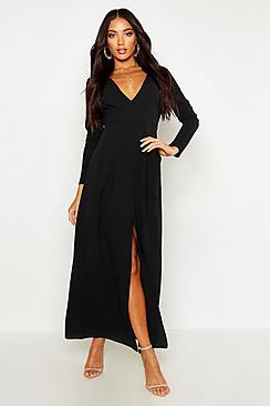 Boohoo Woven V Neck Split Front Maxi Dress