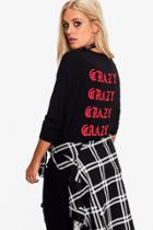 Boohoo Plus Jayne Crazy Printed Back Top Black