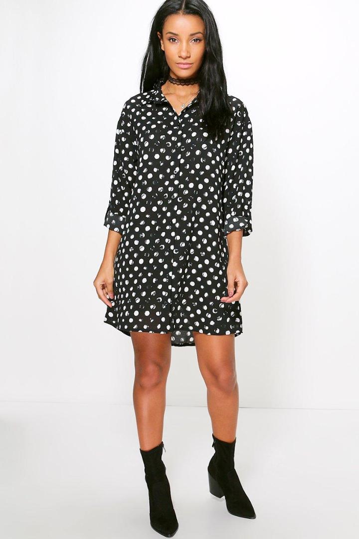 Boohoo Gaynor Spot Woven Shirt Dress Black