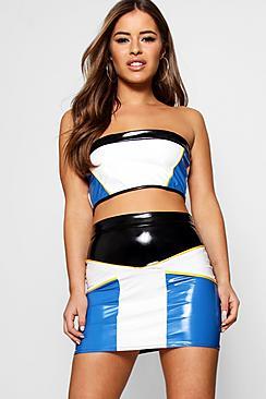 Boohoo Petite Isla Pu Contrast Panel Crop Top