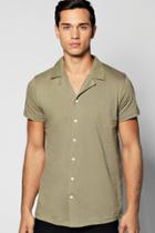 Boohoo Short Sleeve Revere Collar Jersey Shirt Khaki