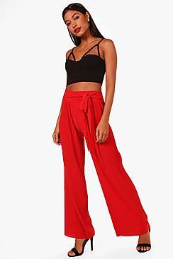 Boohoo Anna Slinky Pleated Tie Waist Trouser