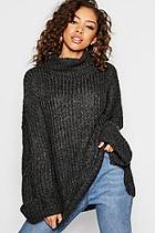 Boohoo Rib Knit Wide Sleeve Turn Up Cuff Jumper