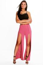 Boohoo Oliva Split Front Soft Crepe Trousers Pink
