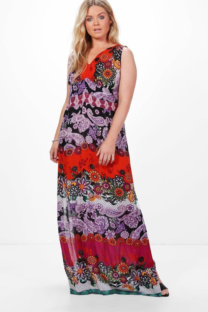 Boohoo Plus Millie Mixed Print Woven Maxi Dress Multi