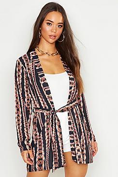 Boohoo Woven Chain Print Belted Kimono