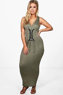 Boohoo Plus Emma Lace Up Maxi Dress