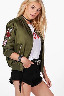 Boohoo Joanna Floral Patch Satin Bomber