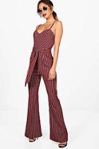 Boohoo Helena Striped Tie Belt Jumpsuit
