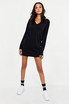 Boohoo Tall V Neck Soft Rib Jumper Dress