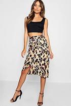 Boohoo Leopard Print Satin Wrap Midi Skirt