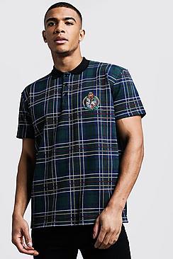 Boohoo Herald Man Jacquard Check Loose Fit Polo