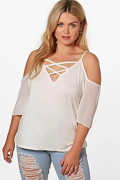 Boohoo Plus Maddison Lace Up Front Wide Sleeve Tunic Top