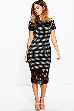 Boohoo Amy All Over Crochet Border Detail Midi Dress