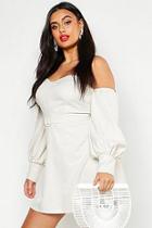 Boohoo Plus Sweetheart Neck Button Balloon Sleeve Dress