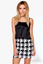 Boohoo Ina Large Mono Dogtooth Mini Skirt Black