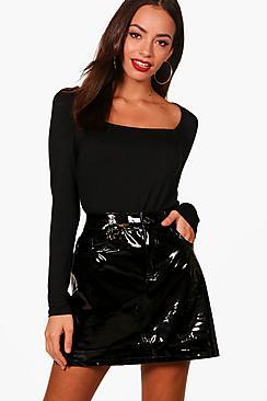 Boohoo Basic Square Neck Long Sleeve Top