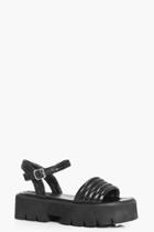 Boohoo Jemima Quilted Two Part Cleated Sandal Black