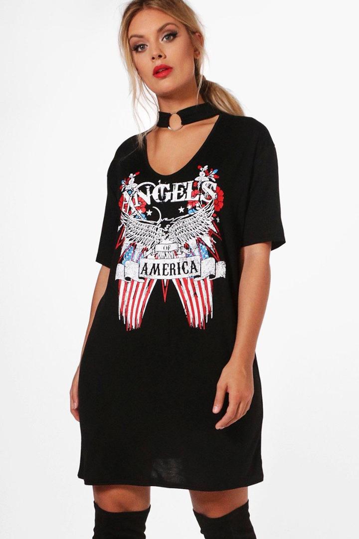 Boohoo Plus Melissa Ring Choker Detail Band Dress Black