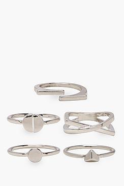 Boohoo Plus Lucy 5 Pack Silver Ring Set