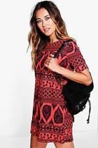 Boohoo Melli Ethnic Print Cap Sleeve Shift Dress