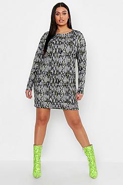 Boohoo Plus Snake Long Sleeve Sweat Dress