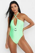 Boohoo Ring Detail Belted Swimsuit