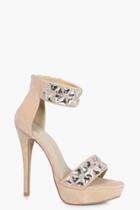 Boohoo Jasmine Embellished Two Part Platform Nude