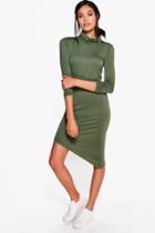 Boohoo Alaina High Neck Asymmetric Shift Dress Khaki