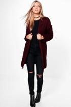 Boohoo Abbie Textured Sleeve Cardigan Wine