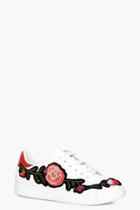 Boohoo Jessica Floral Embroidered Trainer Red