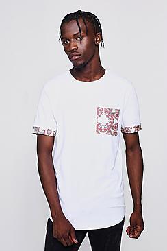 Boohoo Muscle Fit Paisley Pocket Curved Hem T-shirt