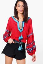 Boohoo Betty Boutique Embroidered Woven Top Red
