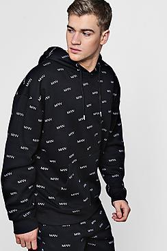 Boohoo Oversized Man All Over Print Hoodie