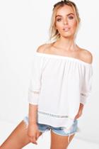 Boohoo Katy Off The Shoulder Crochet Trim Top Cream