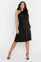 Boohoo One Shoulder Satin Tie Neck Midi Dress