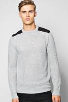 Boohoo Weave Stitch Crew Jumper With Patches Grey