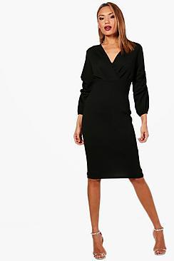 Boohoo Lily Volume Sleeve Midi Dress