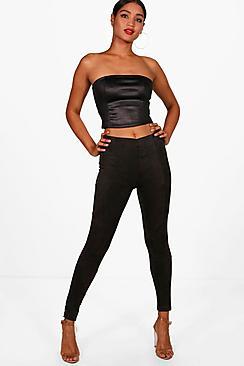 Boohoo Suki Bonded Suedette Panel Detail Legging