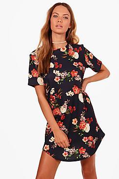 Boohoo Josie Floral Cap Sleeve Shift Dress