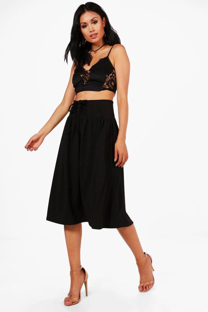 Boohoo Isabella Corset Waist Full Midi Skirt Black